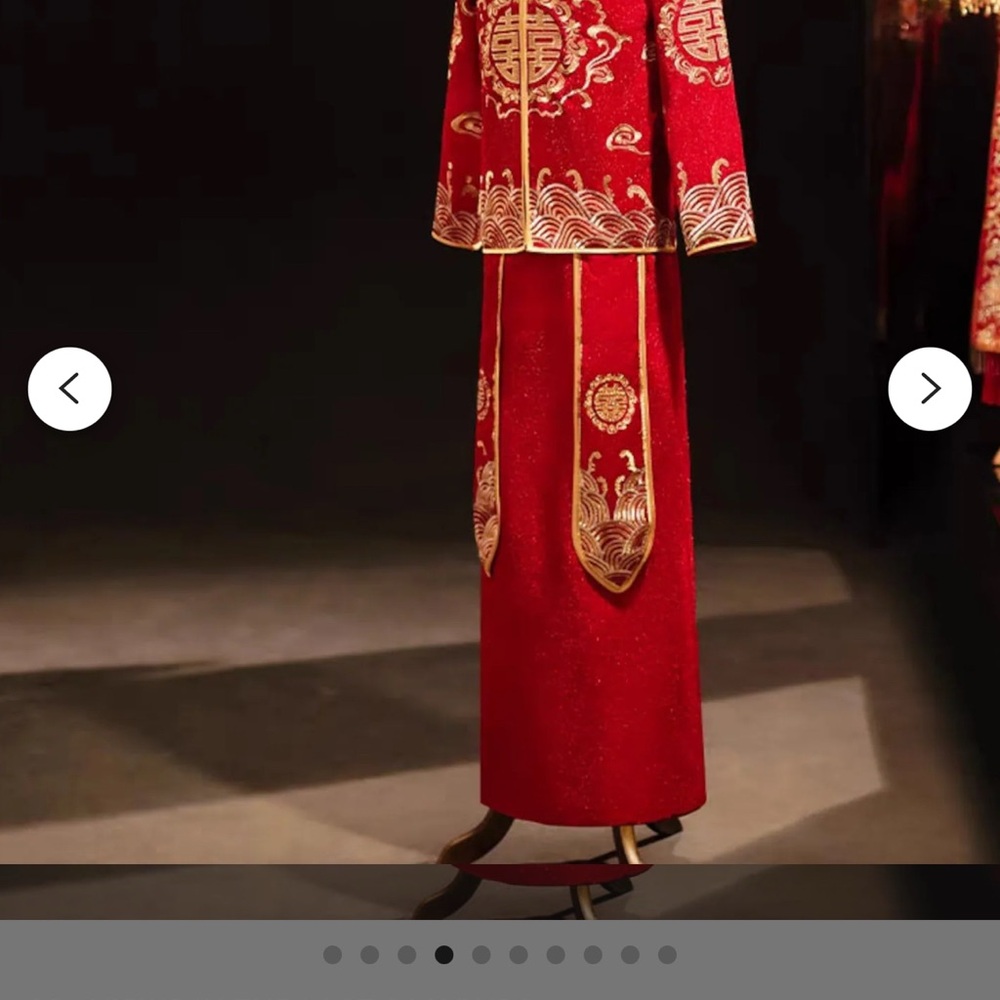 Traditional Chinese Groom Red Wedding Xiuhe Dress Top and Skirt Tea Ceremony